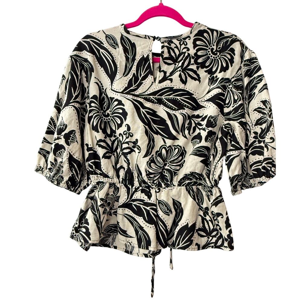 Who What Wear Blouse Women’s Size XS Black White Keyhole Back New NWT Linen - Picture 2 of 8